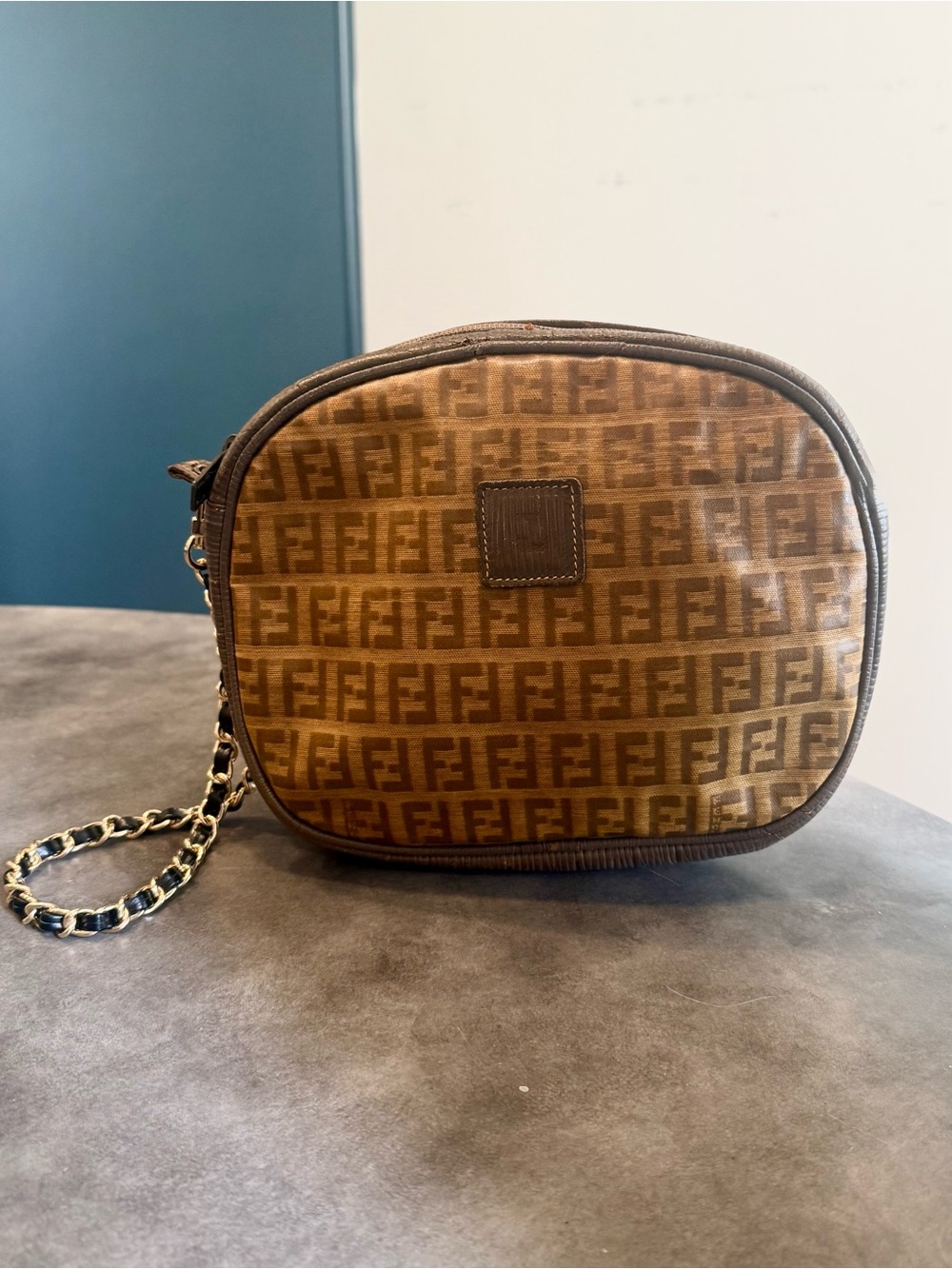 Fendi Vintage Zucca Logo Bag with Chain Wristlet Strap